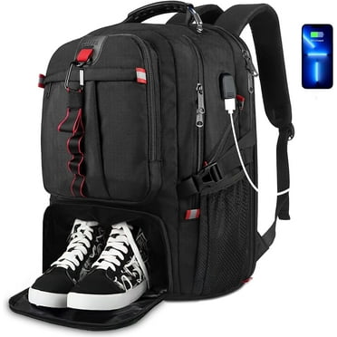 YOREPEK Travel Backpack, 50L Laptop Backpack with USB Charging Port and Shoe Compartment, College School Computer Bag Gift for Men & Women Fits 17 inch Notebook, Black