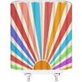 thumbnail image 3 of Sun Retro Sunrise Shower Curtain Rainbow 70s Colorful Minimalist Sunset Hippie Grunge Fabric Bathroom Decor Set with Hooks(70" Wx84 H), 3 of 3