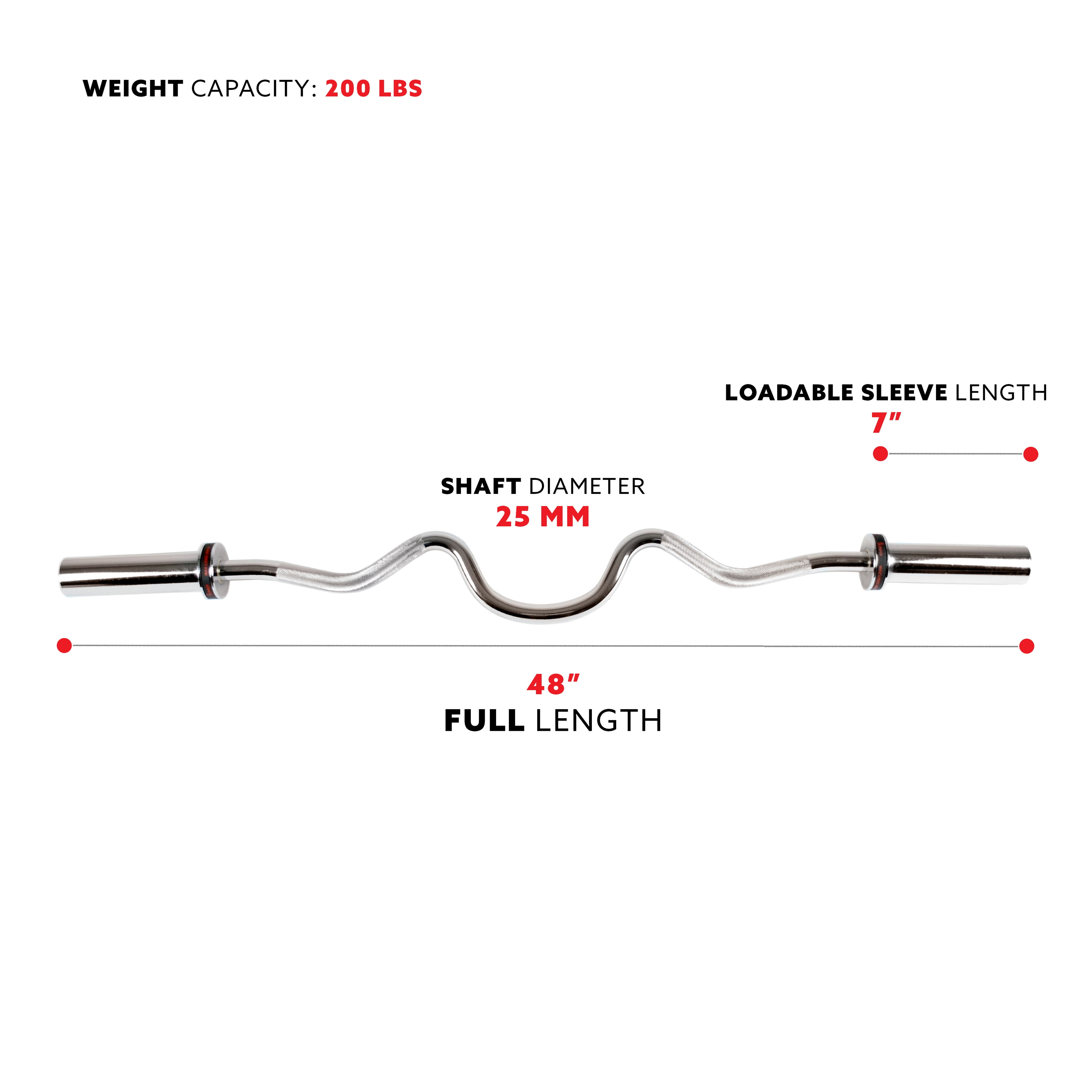 Sunny Health & Fitness Olympic 48" Curl Bar with Ring Collars for Strength Training, Weightlifting, and Home Exercise, OB-48