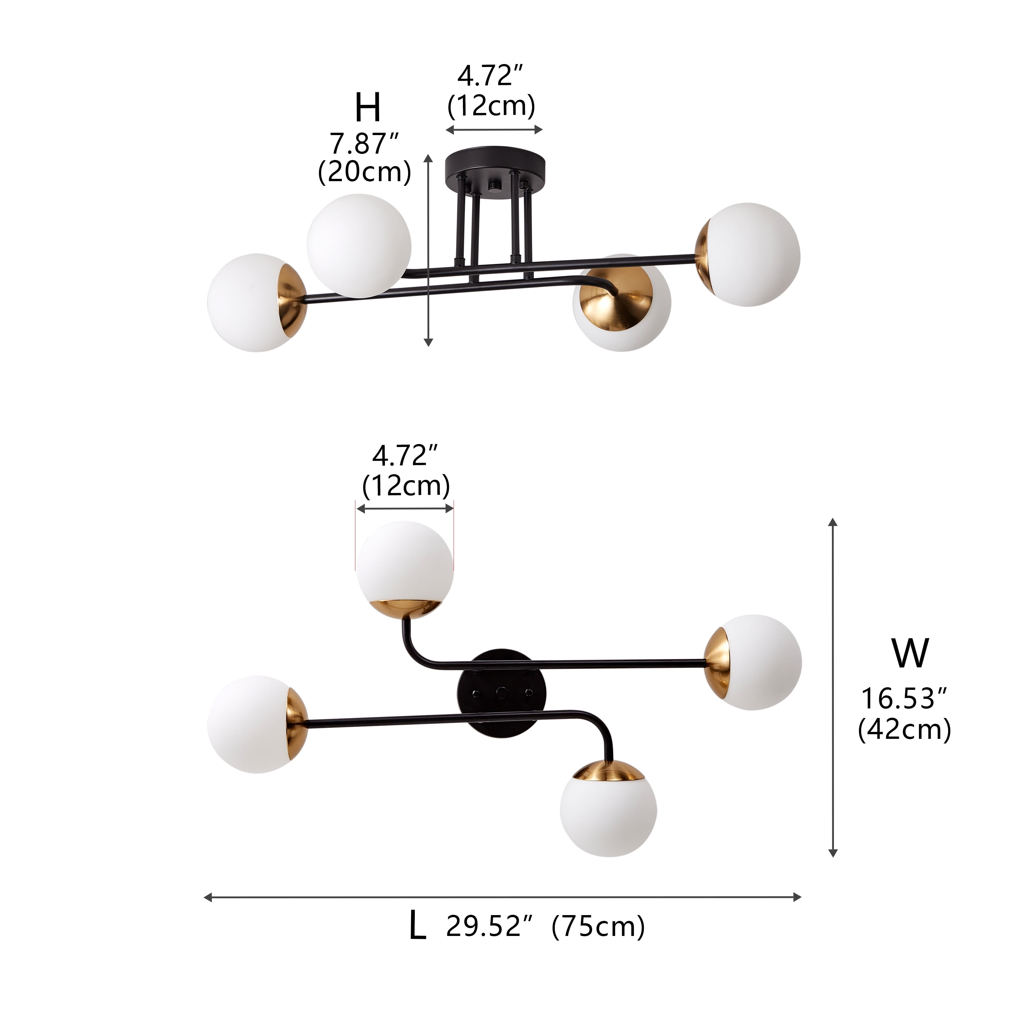 Aiwen Contemporary 4 Lights Semi Flush Mount Ceiling Lamp With Glass Opal Shade