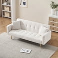 thumbnail image 3 of 71.7-inch Beige Teddy Fleece Sofa Bed for Living Room with 2 Luxurious Throw Pillows, 3 of 9