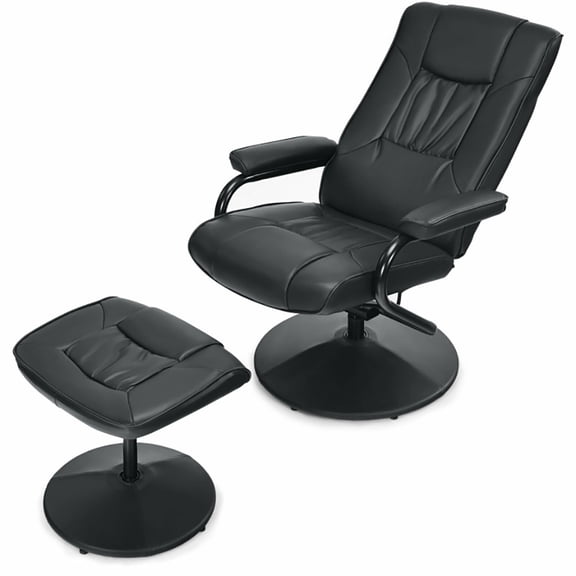 Resenkos Recliner Chair, Reclining Chair,Lounge Chair,360° PVC Leather Swivel Recliner Chair with Ottoman-Black