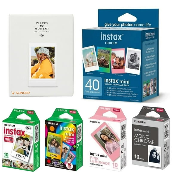 Fujifilm Instax Mini Instant Film Variety Value Pack, 40 Exposures, With Slinger Instax Mini Film Photo Album, Smoky White