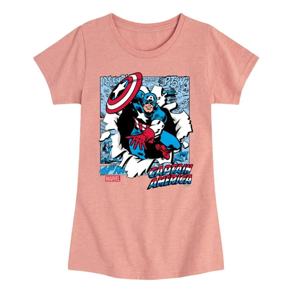 Marvel Captain America - Panels - Toddler and Youth Girls Fitted Short Sleeve Graphic T-shirt