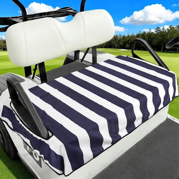 Navy Blue White Striped Golf Cart Seat Covers, Universal Golf Cart Seat Towel Blanket for Yamaha, EZGO, Club Car, Icon and More 2-Seat Carts, 100% Microfiber Keeps Seat