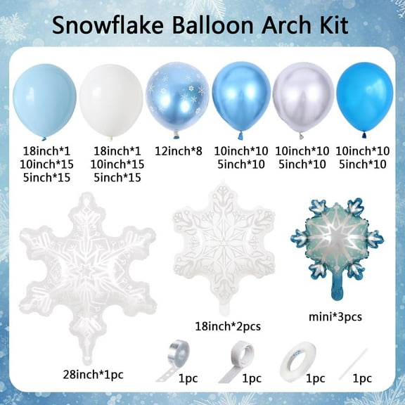 140Pcs Ice Snow Balloons Garland Arch Kit, Blue Silver White Latex Balloon with Transparent Snowflake Foil Balloon for Winter Wonderland Christmas Snowflake Holiday Birthday Party Decor