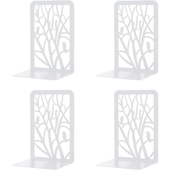 2 Pairs Book Ends, MSDADA Desk Bookends Heavy Duty, Book Ends Holder for Shelves, Metal Bookends for Office&School, Book Shelf Holder Home Decorative, Bookend Supports, Book Stoppers(White)