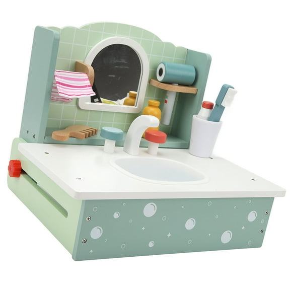 Kids Bathroom Sink Toys, Toddler Vanity Table Set Wooden Skill Development Early Learning for Little Girls