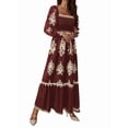 thumbnail image 3 of Women's Fall Wedding Guest Dresses Boho Floral Long Sleeve V Neck Flowy Elegant Maxi Dress Beach Clothes Wine Red XXL, 3 of 9