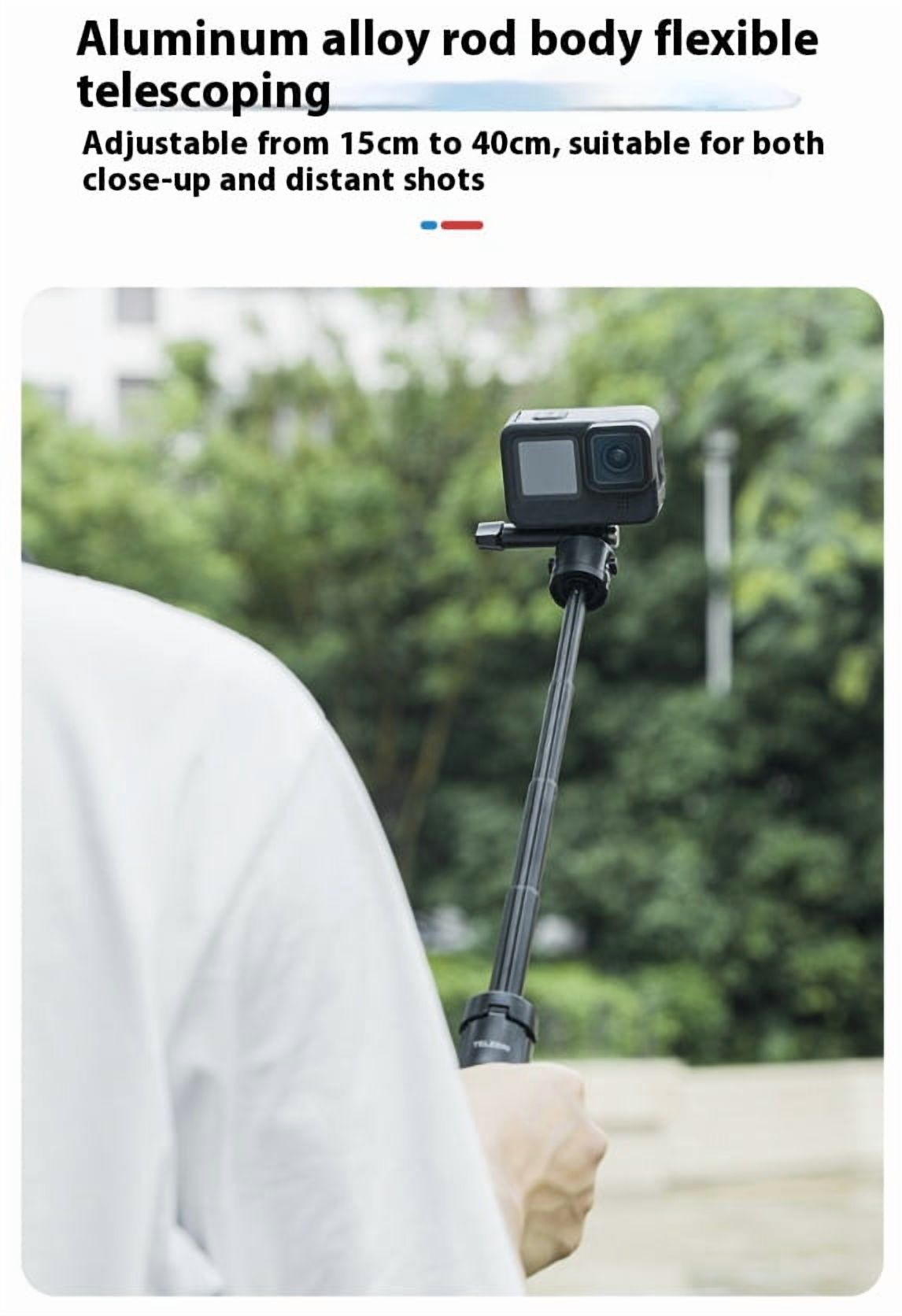 All-in-One Camera Tripod Grip - Bigcan Mini Selfie Stick Tripod for GoPro Hero 13/12/11/10, Action 4/3, Ace Pro, Adjustable Aluminum Extension Pole for Vlog Travel Desk Shooting