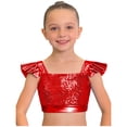 thumbnail image 6 of iiniim Girls Metallic Hip Hop Dance Tops Square Collar Ruffle Sleeve Ballet Shiny Jazz Performance Dancewear Red 16, 6 of 7