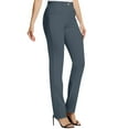 thumbnail image 2 of Fiaer,Women's Plus Size Straight Leg Dressy Pants,Ladies Work Stretchy Pant for Office Business,Womens High Waist Button Slim Fit Slacks Blue S, 2 of 8