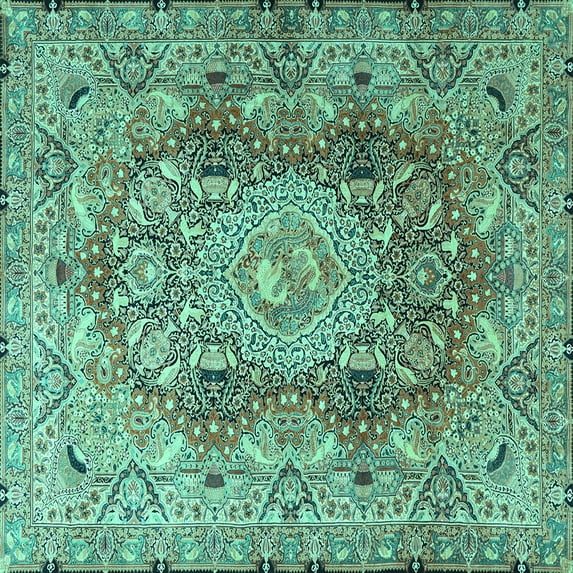 Ahgly Company Indoor Square Persian Turquoise Blue Traditional Area Rugs, 5' Square