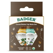 Badger - Cocoa Butter Lip Balm Set, Fair Trade, Certified Organic Lip Balm, Lip Butter, Flavored Lip Balm, Cocoa, Vanilla, Orange, Mint, (4 Pack)
