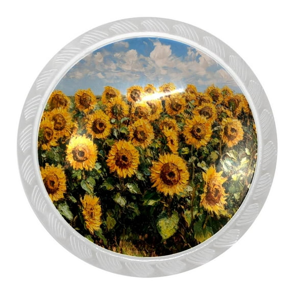 imobaby 4 Pcs Plastic Round Cabinet Knob Home Decor - Sunflowers Oil Painting