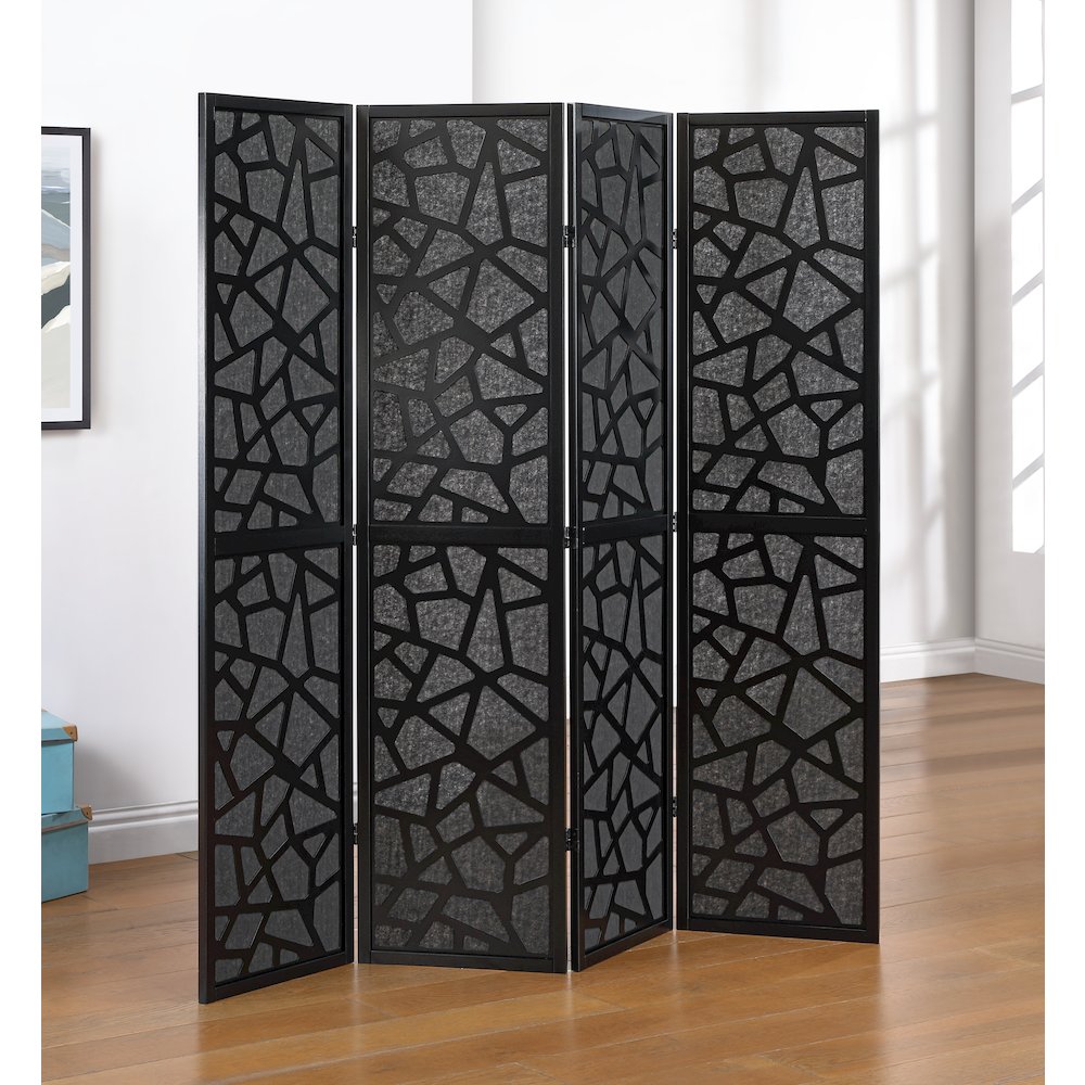 Roundhill Furniture Aurra 4-Panel Wood Room Divider, Folding Portable Partition Screen, Black