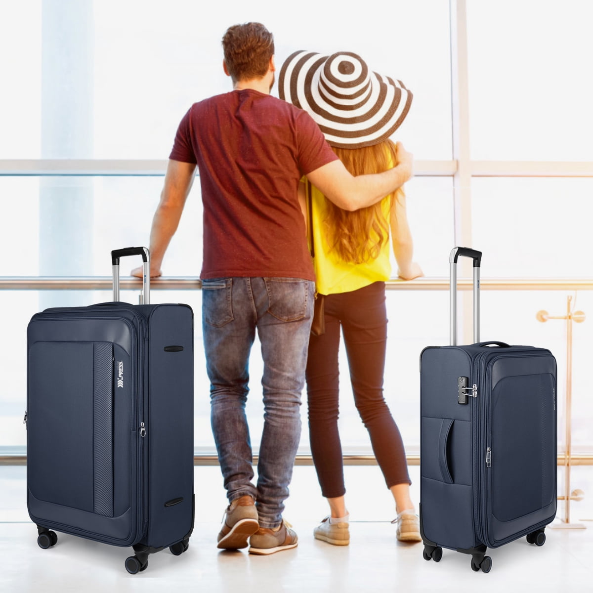 3-Piece Softside Luggage Set Expandable Suitcase with TSA Lock and Front Opening, 20"/26"/30", Navy Blue - 8809