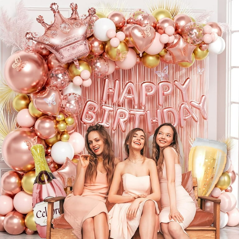 SFBOSF 142pcs Rose Gold Birthday Decorations, Butterfly Decor