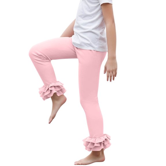 Girls Ruffle Hem Legging Elastic Waist Stretchy Casual Dance Pants Sports Trousers for Kids 7Y