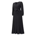 thumbnail image 6 of Lisingtool Dresses for Women 2023 Autumn And Winter Women's Long Sleeved V Neck Dress Pleated A Line Skirt in The Long Casual Skirt Homecoming Dresses Black, 6 of 7