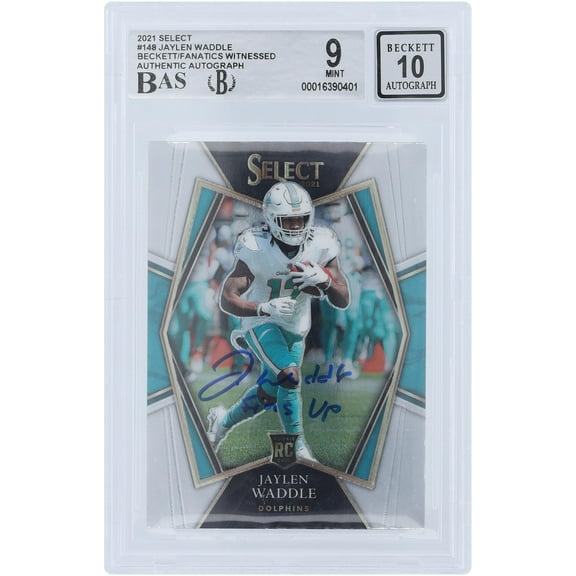Jaylen Waddle Miami Dolphins Autographed 2021 Panini Select Premier Level #148 Beckett Fanatics Witnessed Authenticated 9/10 Rookie Card with "Fins Up" Inscription - Fanatics Authentic Certified