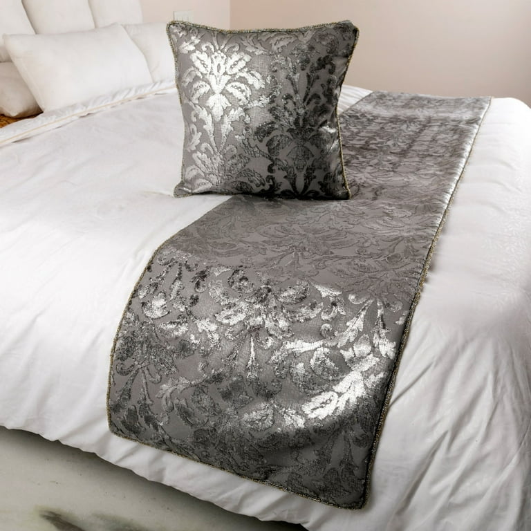 Silver Bed Runner without Pillow Cover King Size 90 x18 Decorative Bed Runner Silver Grey Velvet Bed Scarf in Foil Velvet Bead Border Silver Glitterati Walmart
