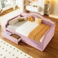 thumbnail image 3 of Euroco Upholstered Twin Size Daybed with 2 Drawers and LED Light, Pink, 3 of 10