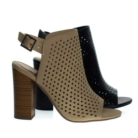 

Gallery by Delicious Chunky Block Stack Heel On Perforated Pin Hole Upper w Sling Back Strap