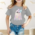 thumbnail image 2 of Tisuna Halloween Tops For Little Girls Ghost Print Short Sleeve Crew Neck Shirts Casual Comfortable Kids Outdoor Wear Grey 7-8 Years, 2 of 4