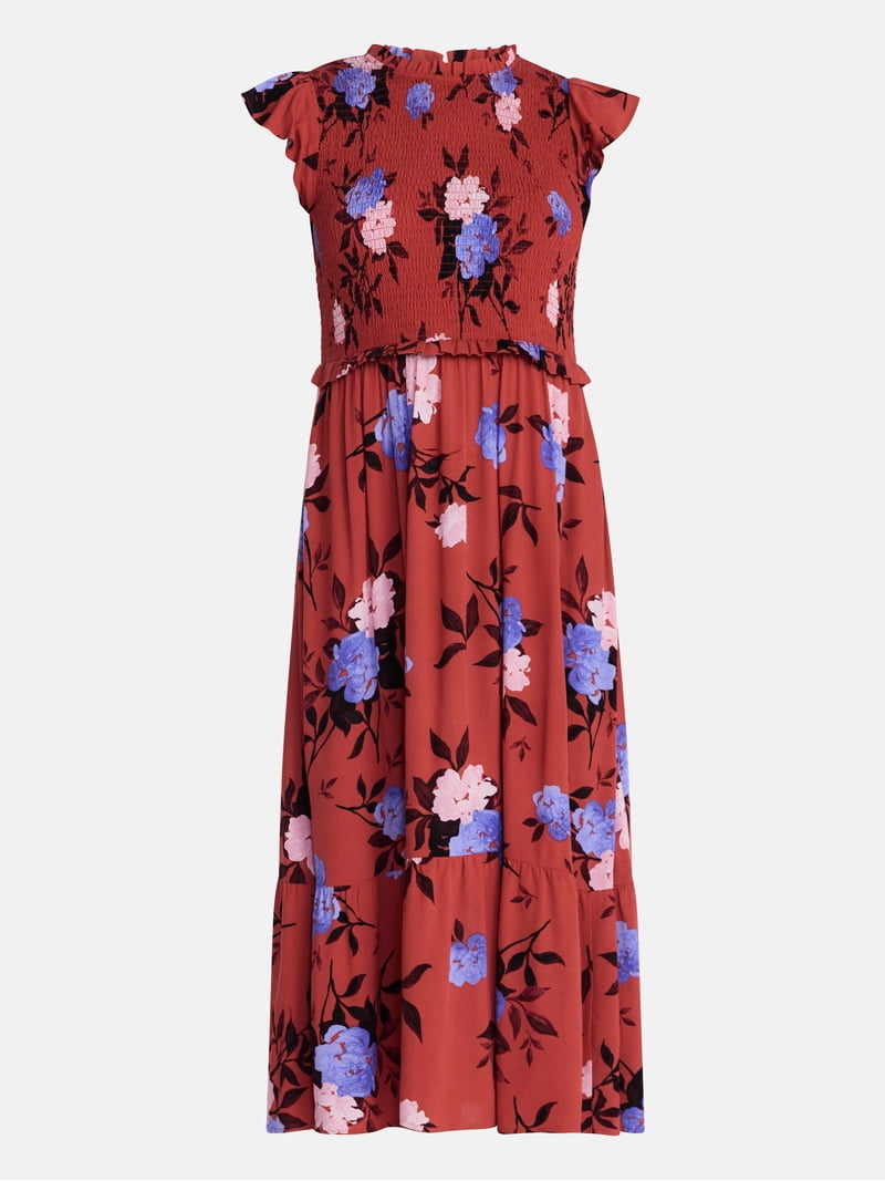 Time and Tru Women's and Women's Plus Smocked Bodice Midi Woven Dress,  Sizes XS-4X - Walmart.com