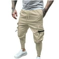 thumbnail image 1 of Pantalones largos para hombre, elásticos, de color liso, con cremallera, múltiples bolsillos, cintura elástica, cordón ajustable, de poliéster., 1 of 8