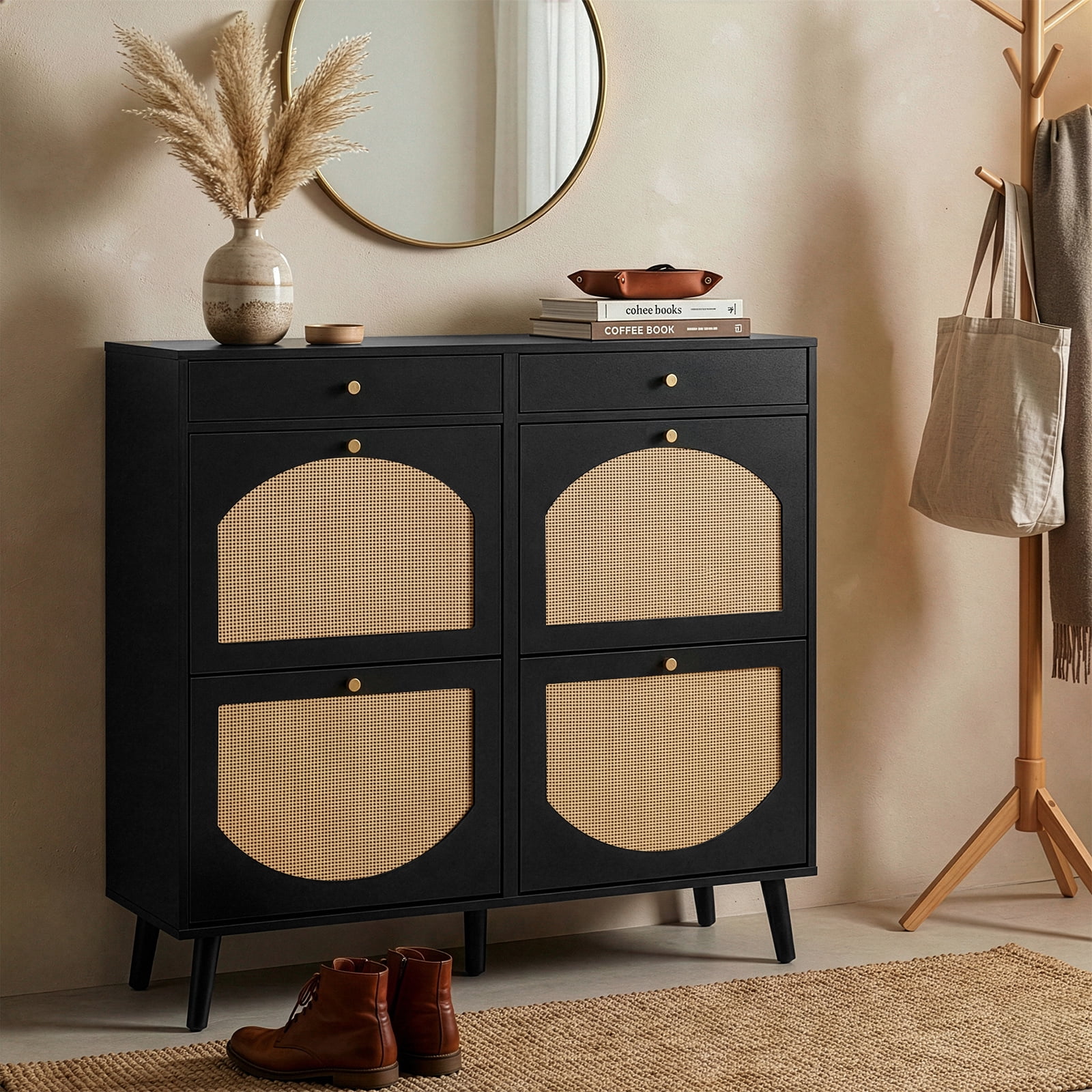 Shoe Cabinet with 4 Drawers & 4 Flip-Down Compartments, Particle Board Shoe Storage Organizer, Space-Saving Large Capacity Entryway Cabinet for Mudroom Hallway