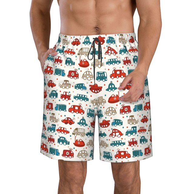 Fotbe Artoon Car Trajes de Baño Estampados para Hombre, Shorts de Verano de Secado Rápido, Ropa de Playa, Bañadores-X-Large
