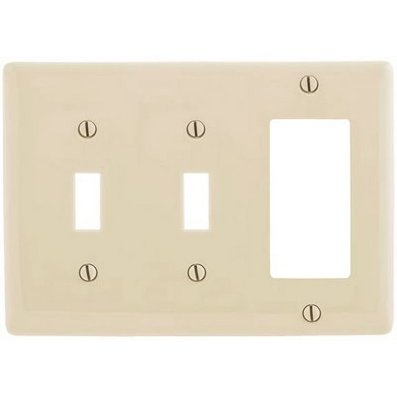 Bryant Electric NPJ226LA Wallplate, Nylon, Mid-Sized, 3-Gang, 2 Toggle, 1 Decorator/GFCI, Light Almond