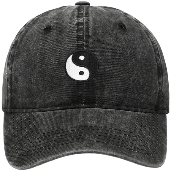 Byfri Bagua Yin-Yang Embroidered Vintage Baseball Cap Washed Cotton Dad Hat Black 56-58cm
