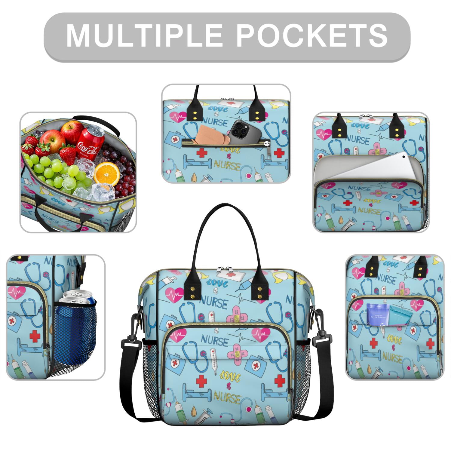Nurse Nursing Saving Lives Every Day Cute Nurse Aesthetic Nurse Life Cute Funny Future Nurse Large Insulated Lunch Bag Dual Compartment Leakproof Lunch Box Waterproof Cooler Tote with Adjustable Strap