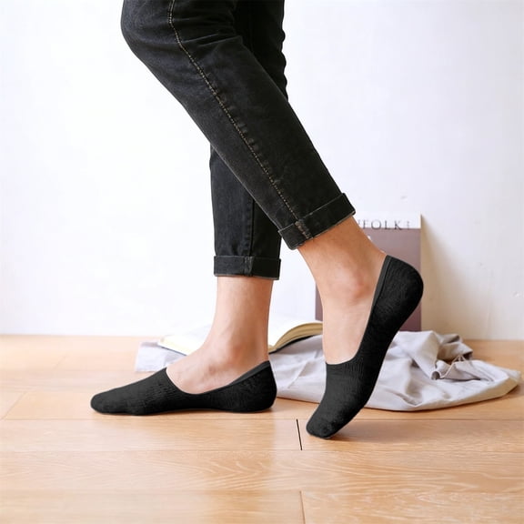 Women's No Show Invisible Socks, Multi Color Low Cut Non Slip Liner Design, Sweat Wicking Soft Cotton Blend for Daily Casual Sneaker Wear Black