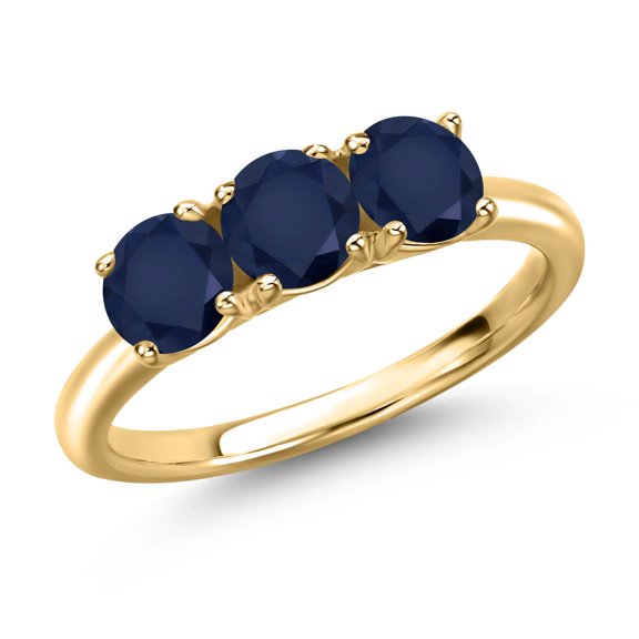 Gem Stone King 18K Yellow Gold Plated Silver Blue Sapphire Engagement Ring for Women | 1.80 Cttw | Round 5MM | Gemstone September Birthstone | Size 6