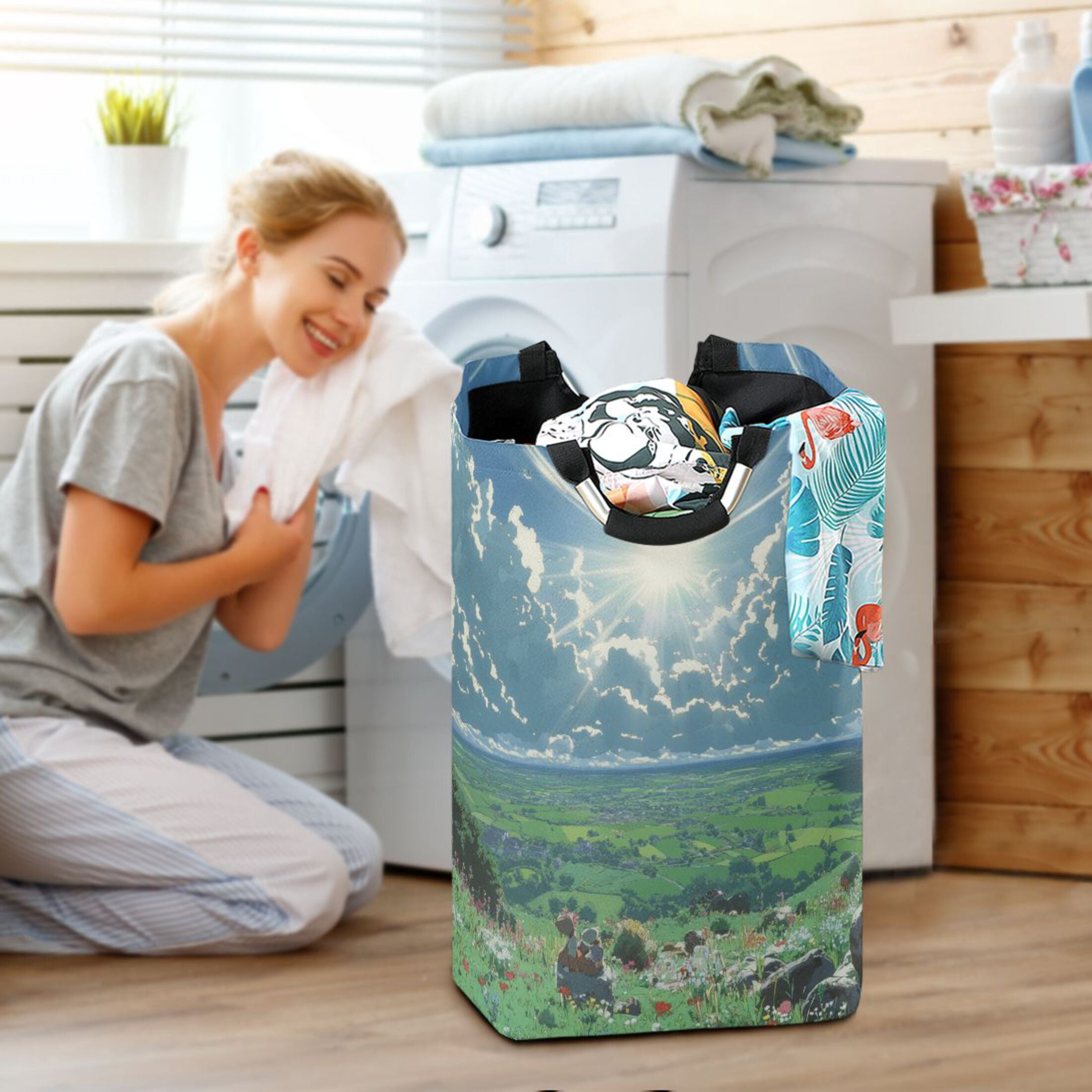 Green Valley Foldable Laundry Hamper 12.6x11x22.7in with Handles for Bathroom Bedroom Storage