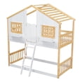 thumbnail image 6 of Twin over Twin House Shaped Frame Loft Bed with Roof , Window, Window Box, Door, Wooden Bunkbed with Safety Guardrails and Ladder, Natural+White, 6 of 8