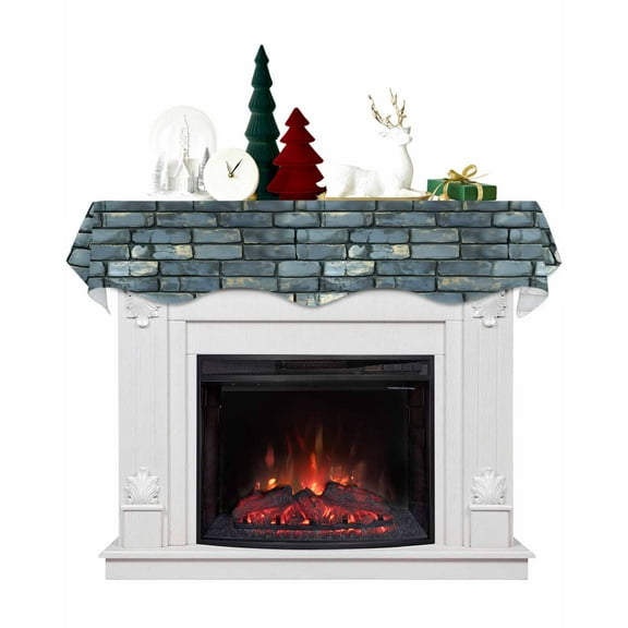 Vintage Blue Yellow Fireplace Mantel Scarf Table Runner, Farmhouse Brick Wall Winter Garland Mantel Top Tablerunners Dresser Scarves Cover Decorations for Windows Party Living Room 60''x17''