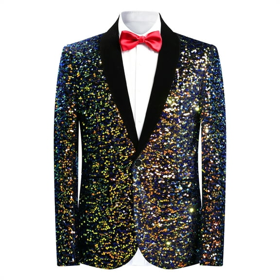 Cloudstyle Men's Shawl Lapel Sequined Blazer, Slim Fit Crinkle-Texture Dinner Jacket for Banquets & Events