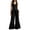 Black, variant on Womens Solid Color Sleeveless V Neck Ruffle Peplum Jumpsuit Front Button Detail Ruffle Hem Flared Wide Leg Linen Blend Relaxed Fit Full Length Casual One Piece Outfit