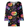 thumbnail image 4 of Halloween Shirts Women Plus Size Funny 3/4 Sleeve Pullover Horror Pumpkin Bat Printed T Shirts Spooky Button V Neck Tops Holiday Three Quarter Length Blouses, S, 4 of 5