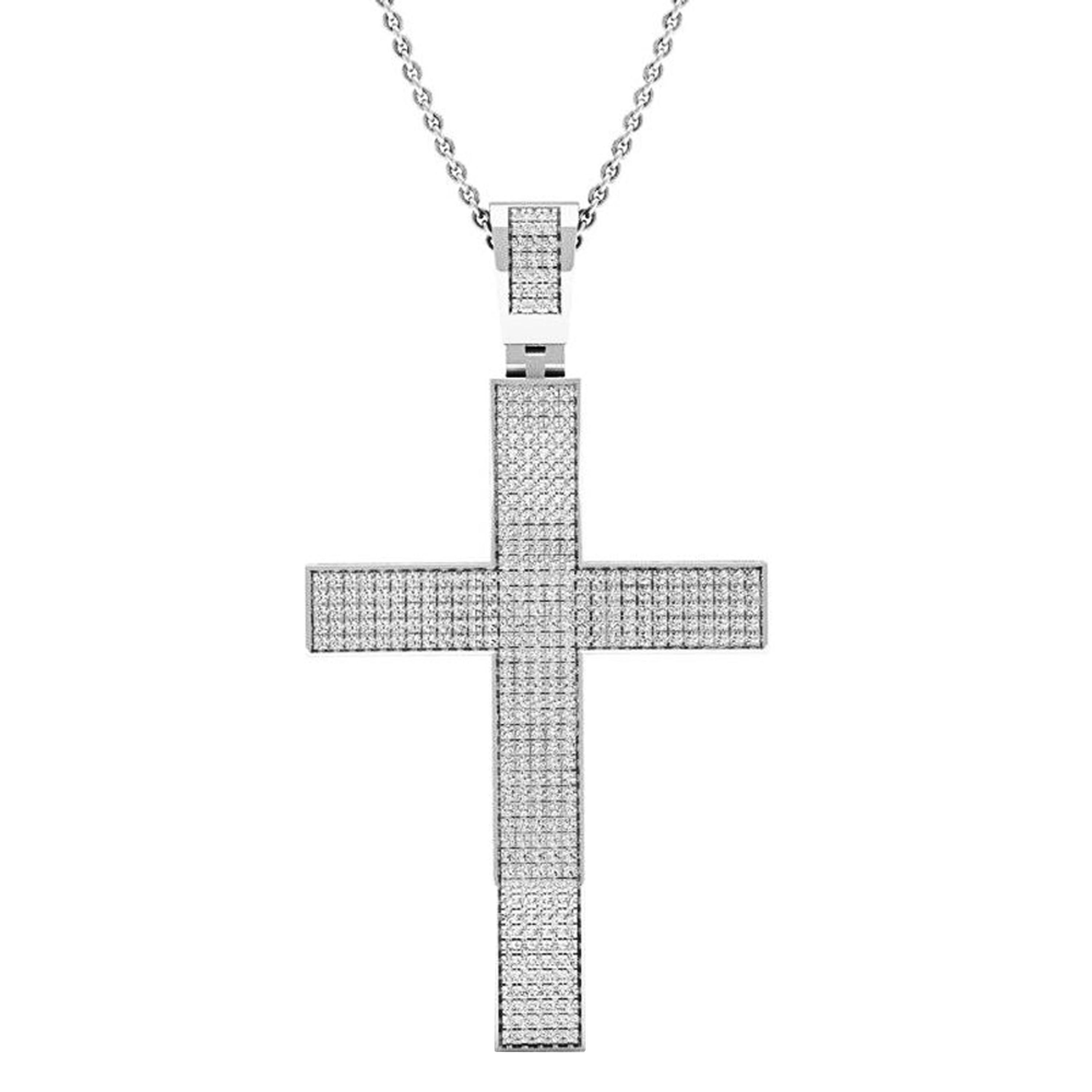 Dazzlingrock Collection 18K Round Gemstone Ladies Vintage Style Cross Pendant Silver Chain Included White Gold