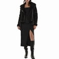 thumbnail image 2 of Women'S Faux Shearing Moto Jacket Thick Lined Parka Winter Shearling Coat Leather Jacket Black 9207 L, 2 of 9
