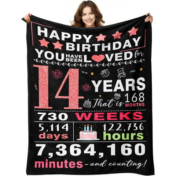 14 Year Old Girl Gifts 14th Birthday Gifts for Girls Bday Gifts for 14 Year Old Girl 14th Birthday Decorations for Girls Bday Presents for Teen Girly Ideas Throw Blanket 50"x60"