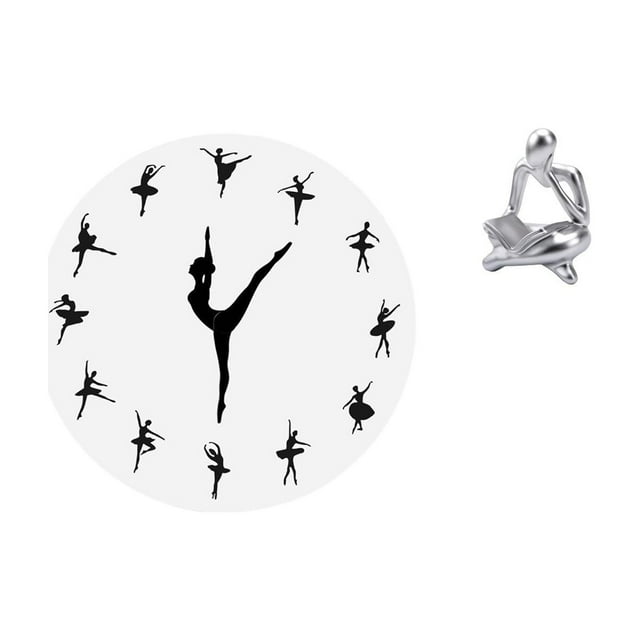 Reloj de pared de bailarina, figura abstracta de lector, decoración colgante silenciosa, escultura artística de resina, adecuada para sala de estar, d