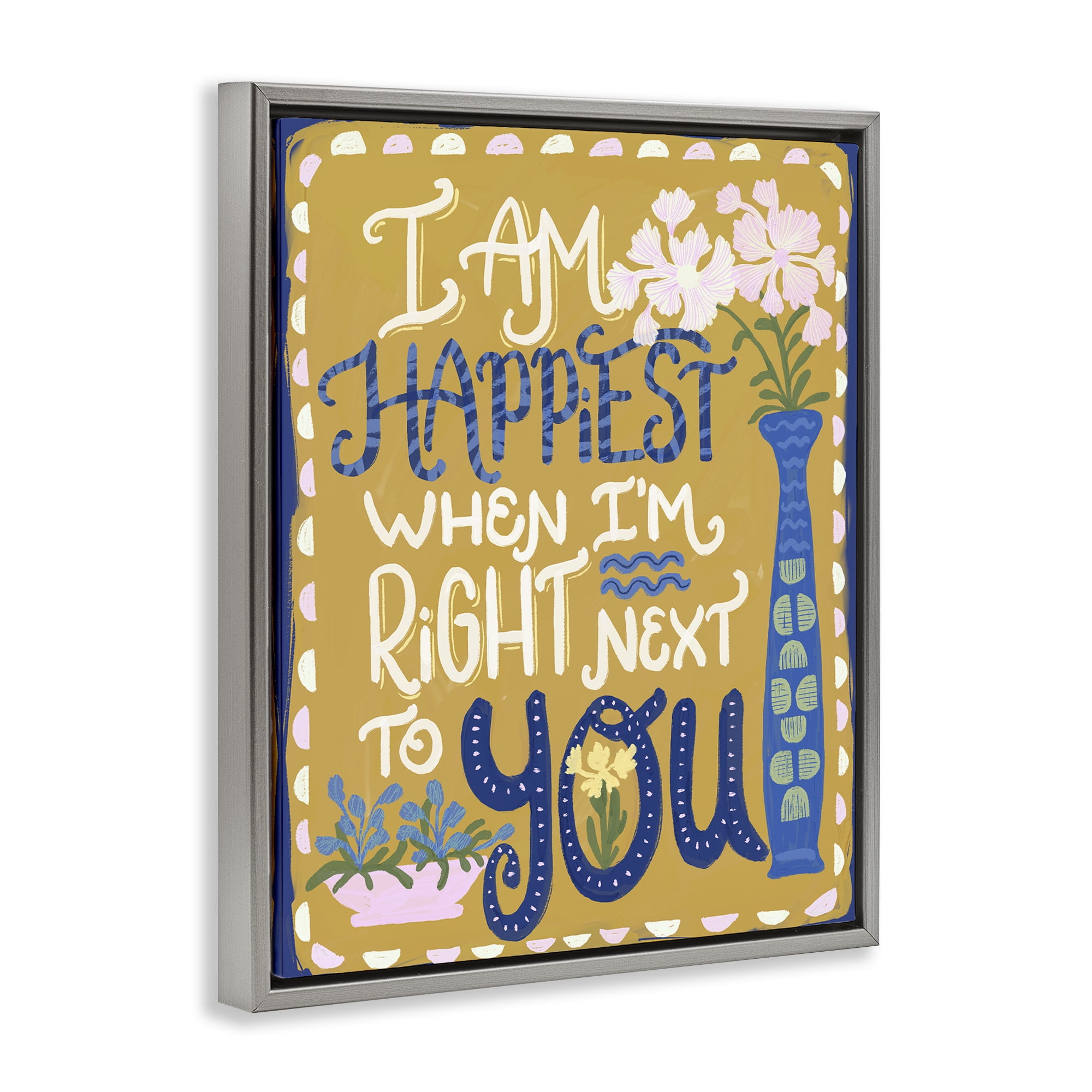 Stupell Industries Happiest Next To You Gray Framed Floater Canvas Wall Art, design by Connie Summers