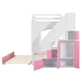 thumbnail image 4 of Full/Full Bunk Beds with Pull-out Trundle Bed, Wooden Playhouse Beds Frame with Storage Cabinets, Bookshelves and Staircase, 3-in-1 Storage Beds with Ladder and Safety Guardrails, White&Pink, 4 of 7
